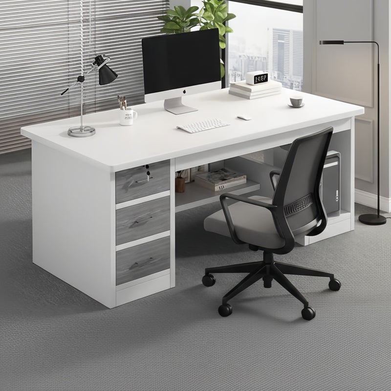 Sharpdo Modern Home Office Desk with 3 Storage Drawers, Including a Lockable Drawer, Suitable for Small Spaces, White and Gray Finish, 120 X 48 X 72 Cm - Image 3