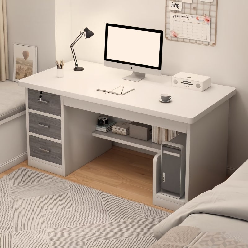Sharpdo Modern Home Office Desk with 3 Storage Drawers, Including a Lockable Drawer, Suitable for Small Spaces, White and Gray Finish, 120 X 48 X 72 Cm - Image 2
