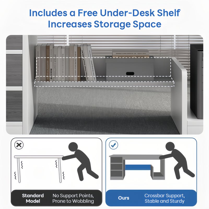 Sharpdo Modern Home Office Desk with 3 Storage Drawers, Including a Lockable Drawer, Suitable for Small Spaces, White and Gray Finish, 120 X 48 X 72 Cm - Image 5