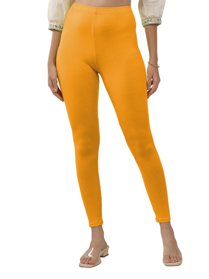 Lyra Women Solid Premium Cotton Ankle length Leggings | Mid-Waist | Fashionwear - Image 1