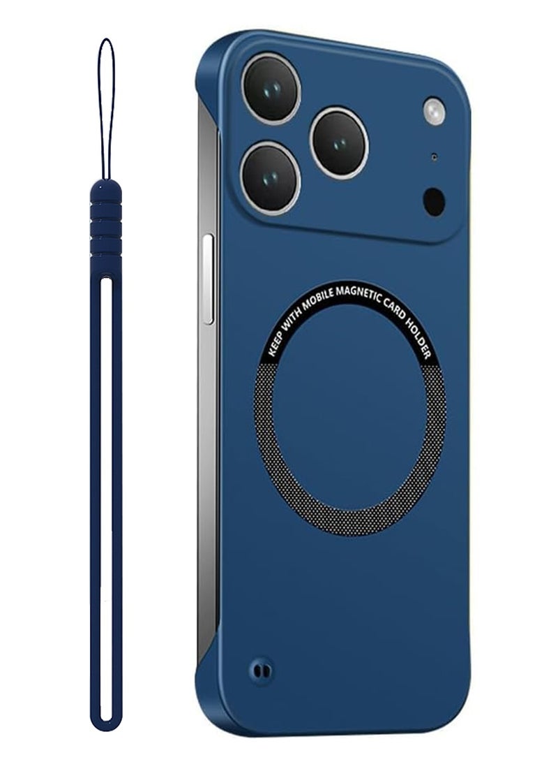 ICARLUS Magnetic Slim Case for iPhone 17 Pro Max, Compatible with Mag-Safe, Slim Thin Hard Back Frameless Borderless Minimalist Shockproof Phone Cover with lanyard