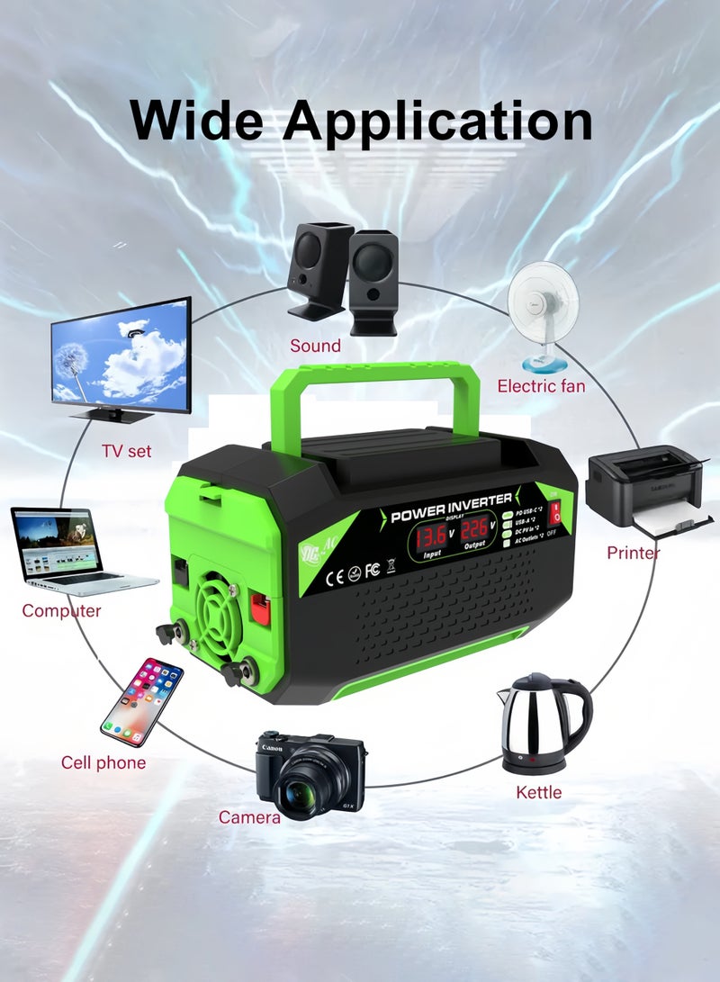 Car inverter 12V, output voltage 220V-230V, Output power up to 600W, 2 AC power plugs, 2 USB sockets and 2 TYPE-C sockets - Image 3