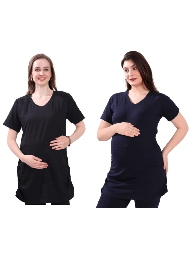 TUMMY Combo Pack of 2 Maternity Black and Blue T-shirt