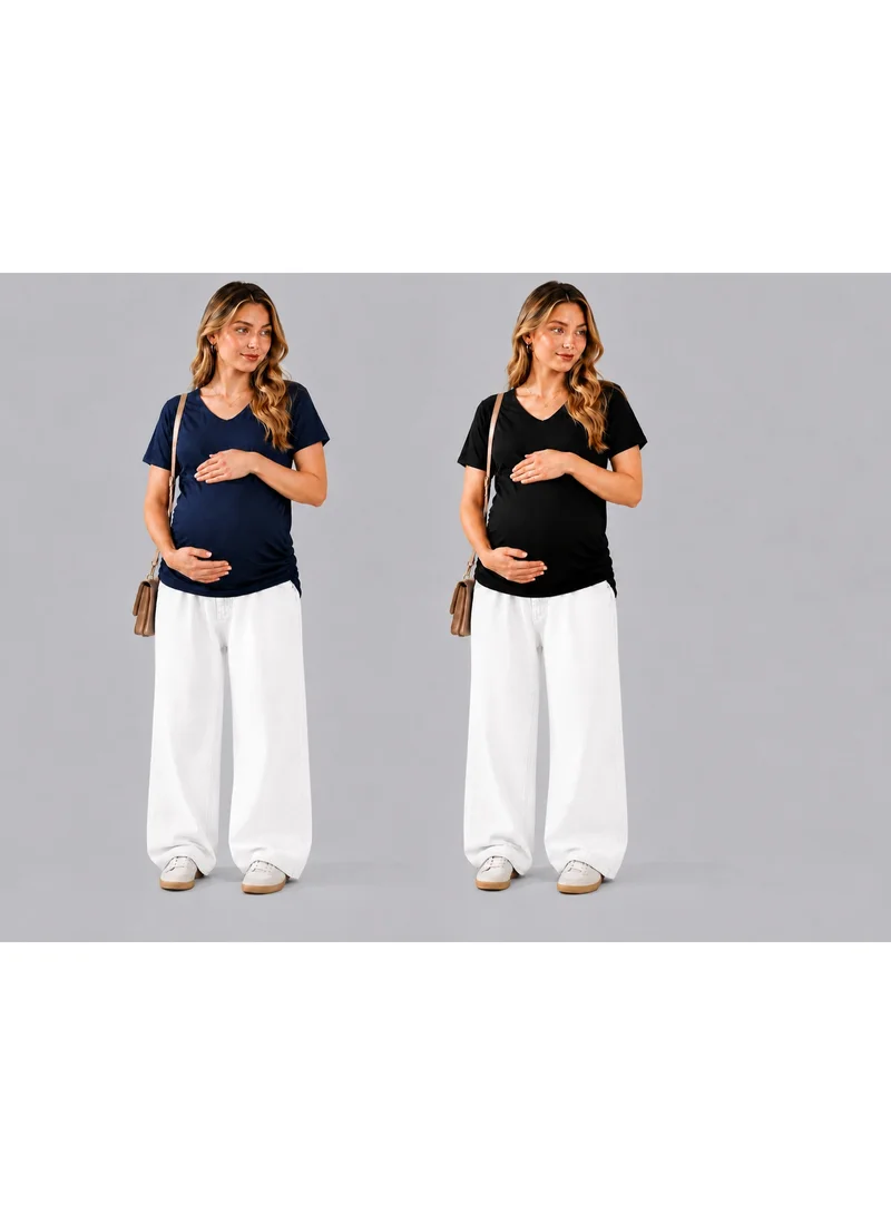 TUMMY TUMMY Combo Pack of 2 Maternity Black and Blue T-shirt