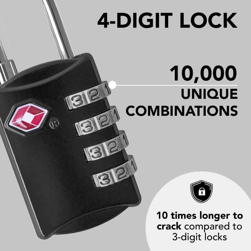 Desired Tools Luggage Locks Tsa Approved (2 Pack) 4-Digit Tsa Locks For Luggage Locker Suitcase Backpack School Bag & Travel Bag - Portable Rust-Resistant & Secure Combination Lock Black - Image 2