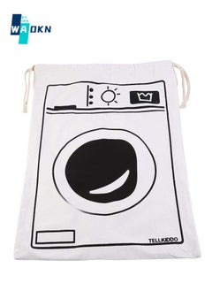 WAOKN Bundle Canvas Laundry Bag, Machine Washable Dirty Laundry Toy Home Storage Bag, Large Travel Clothes Storage Bag (White and Black, 45 x 65 cm)  - Image 1