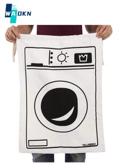 WAOKN Bundle Canvas Laundry Bag, Machine Washable Dirty Laundry Toy Home Storage Bag, Large Travel Clothes Storage Bag (White and Black, 45 x 65 cm)  - Image 2