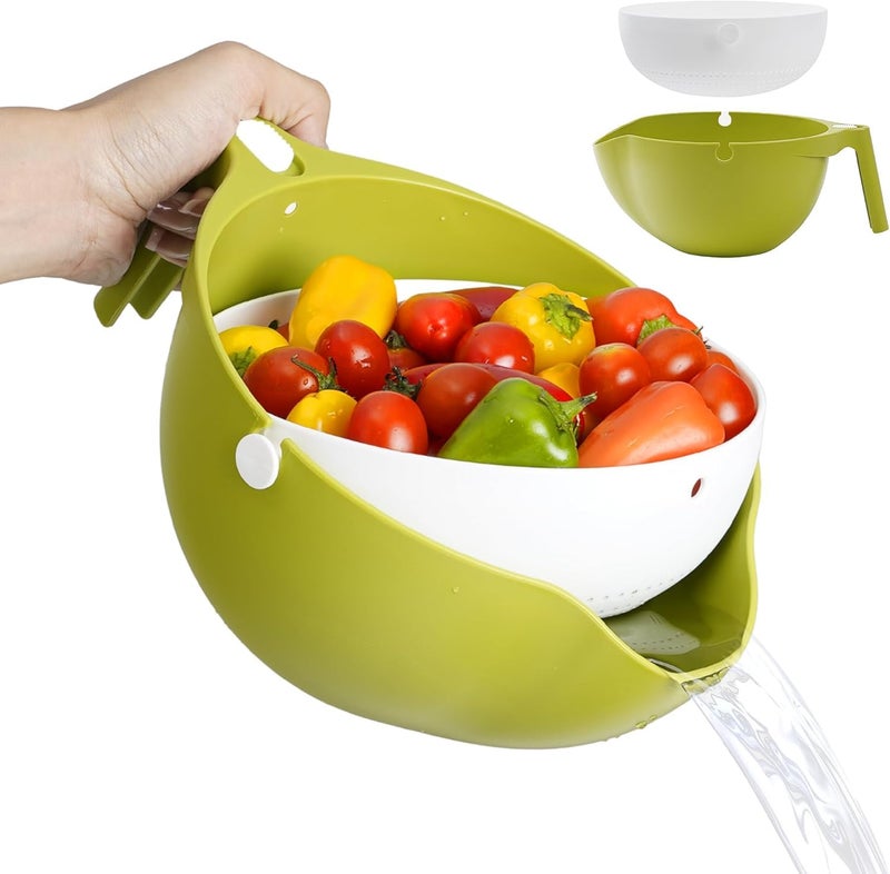 KRUPAVI Plastic Multi Functional Washing Vegetables and Fruit Draining Strainer Detachable Kitchen Strainer Colander Bowl Set Double Layer Drain BasketSalad Bowl Baskets Storage 1Pcs - Image 1