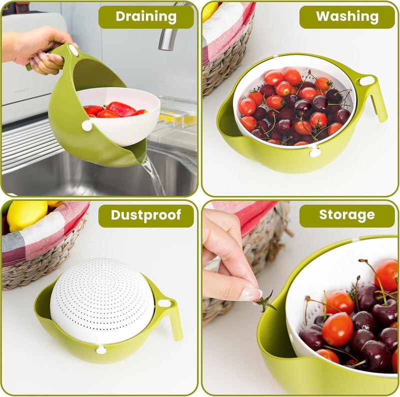 KRUPAVI Plastic Multi Functional Washing Vegetables and Fruit Draining Strainer Detachable Kitchen Strainer Colander Bowl Set Double Layer Drain BasketSalad Bowl Baskets Storage 1Pcs - Image 3