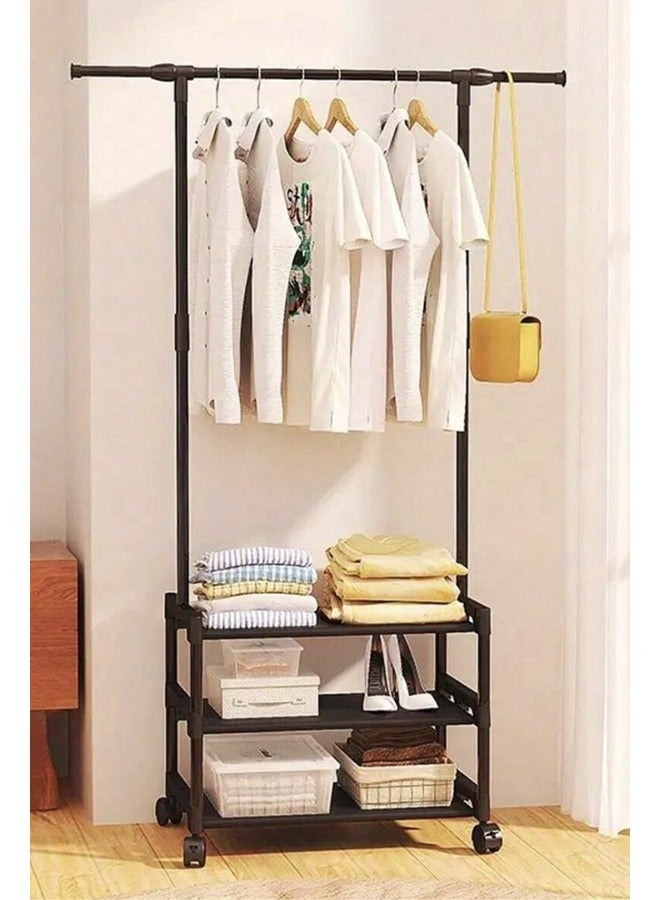 1 Piece Foldable Standing Clothes Organizer for Interior Bedroom and Hallway, 3-Level Shelves, Easy to Raise and Lower Hanging Clothes Rack, Shoe Organizer, Multi-Use  - Image 2