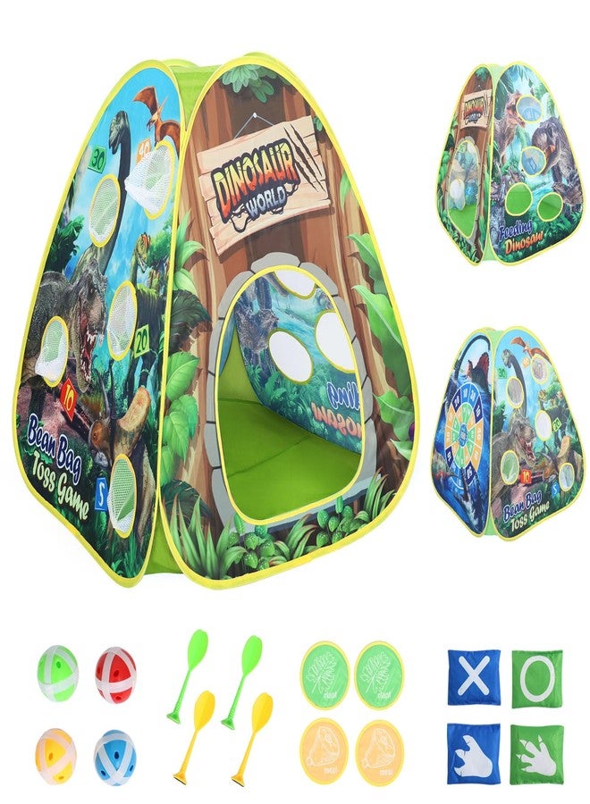 plzzree Dinosaur Kids Play Tent Indoor: Boys & Girls Playhouse Tents Indoor Outdoor - 4in1 Dinosaur Tent with-Dart Board & Bean Bag Toss Games - Image 1