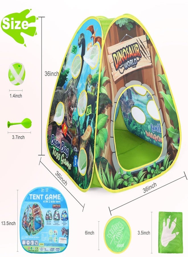 plzzree Dinosaur Kids Play Tent Indoor: Boys & Girls Playhouse Tents Indoor Outdoor - 4in1 Dinosaur Tent with-Dart Board & Bean Bag Toss Games - Image 2