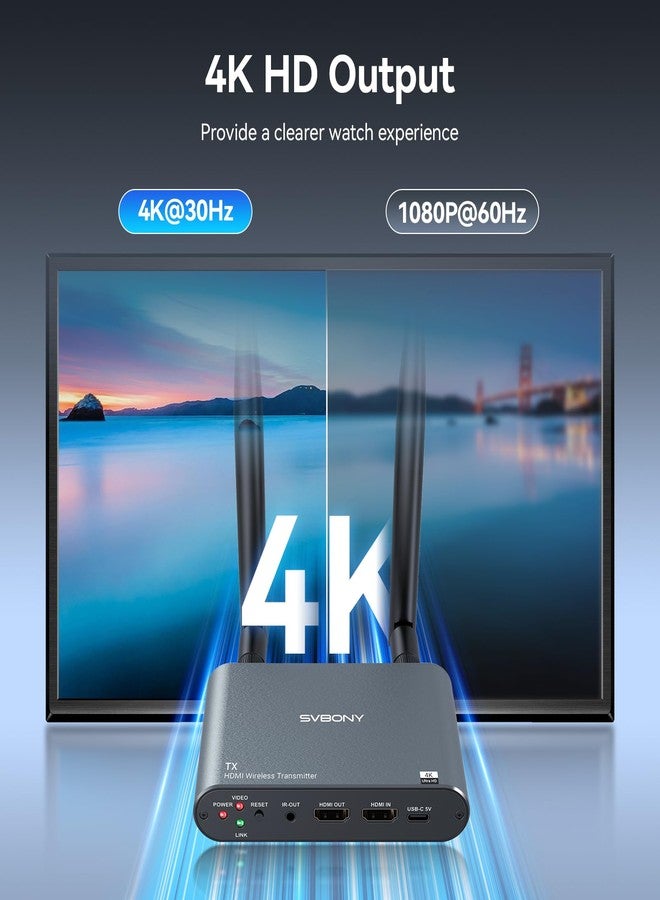 اس في بيوني جهاز إرسال واستقبال لاسلكي SVBONY TransAir2 HDMI بدقة 4K، مع موسع نطاق يصل مداه إلى 300 متر/984 قدمًا، مزود بمخرج HDMI حلقي، و9 قنوات 5G، وخالٍ من التداخل، وموسع نطاق الأشعة تحت الحمراء، لتوصيل أجهزة الكمبيوتر، ونتفليكس، وبلاي ستيشن 4/5، والتلفزيون، وجهاز العرض. - Image 4