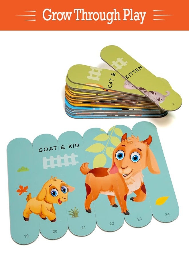 THE BOOK TREE Animals & Their Babies Stick Puzzle | 24pcs Double-Sided Cardboard Puzzles | 8 Animal & Their Puzzles for Learning & Play | Enhances Focus & Creativity | Ideal for Ages 3+ - Image 2