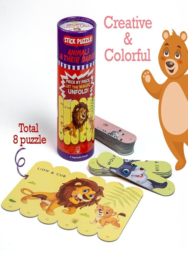 THE BOOK TREE Animals & Their Babies Stick Puzzle | 24pcs Double-Sided Cardboard Puzzles | 8 Animal & Their Puzzles for Learning & Play | Enhances Focus & Creativity | Ideal for Ages 3+ - Image 4