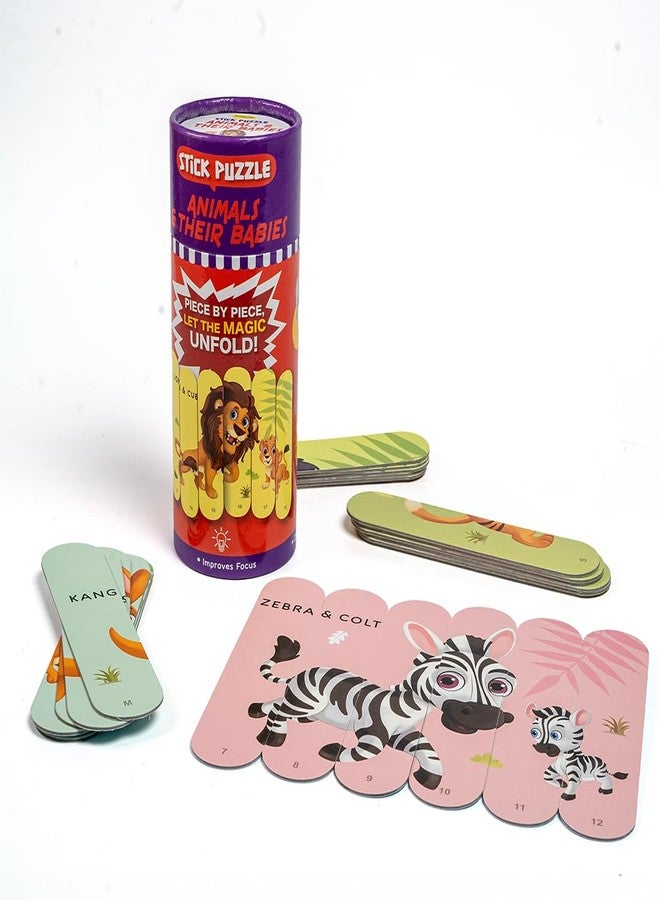 THE BOOK TREE Animals & Their Babies Stick Puzzle | 24pcs Double-Sided Cardboard Puzzles | 8 Animal & Their Puzzles for Learning & Play | Enhances Focus & Creativity | Ideal for Ages 3+ - Image 1