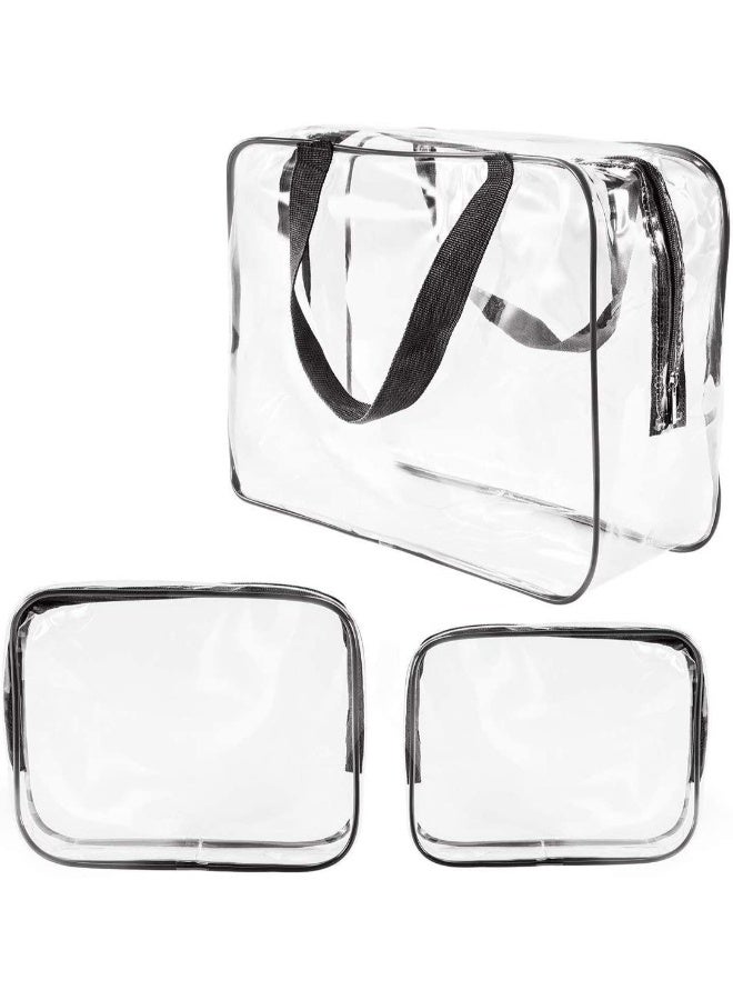 3-Piece Cosmetic Bag Clear/Black - Image 3