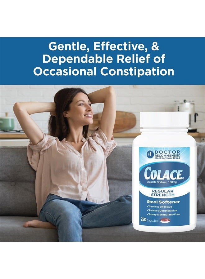 COLACE Regular Strength Stool Softener, 100 mg Capsules, 250 Count, Docusate Sodium Stool Softener for Gentle, Dependable Relief - Image 3