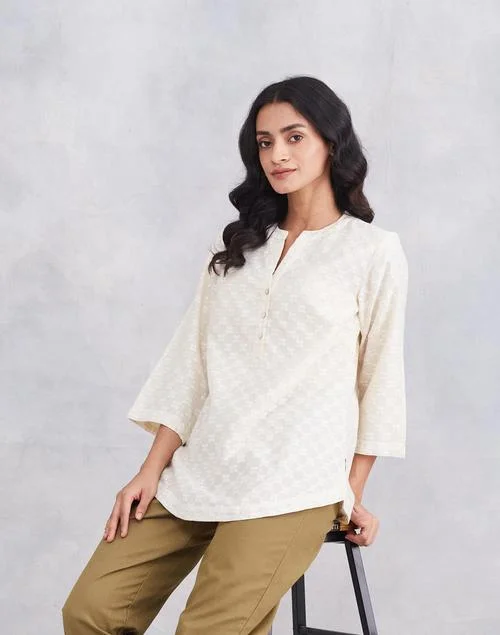Fabindia Offwhite Cotton Silk Blend Tunic
