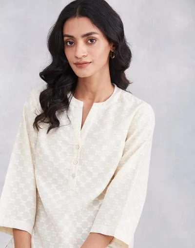 Fabindia Offwhite Cotton Silk Blend Tunic