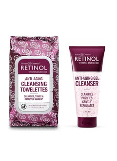 RETINOL Retinol All in One Anti-Aging Cleansing Towelettes + Retinol Anti-Aging Gel Cleanser - Gently Cleans Impurities From Pores & Exfoliates for Soft, Smooth Skin  - Image 1