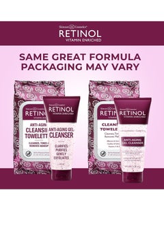 RETINOL Retinol All in One Anti-Aging Cleansing Towelettes + Retinol Anti-Aging Gel Cleanser - Gently Cleans Impurities From Pores & Exfoliates for Soft, Smooth Skin  - Image 2