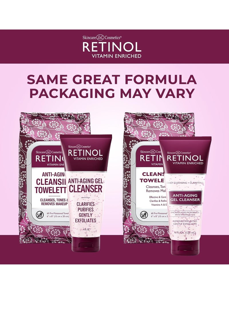 RETINOL Retinol All in One Anti-Aging Cleansing Towelettes + Retinol Anti-Aging Gel Cleanser - Gently Cleans Impurities From Pores & Exfoliates for Soft, Smooth Skin  - Image 2