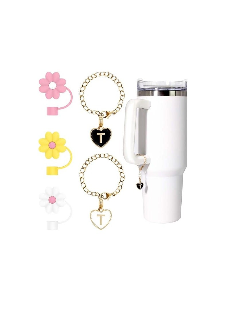 Cup Charm Chains Fit for Stanley Cup, Keychain Accessories, Backpack Decorations, 2Pcs Letter Handle Charm And 3Pcs Straw Cover, Lovely Decorations for Cup, Bag, Cute Accessory Pendant - Image 1
