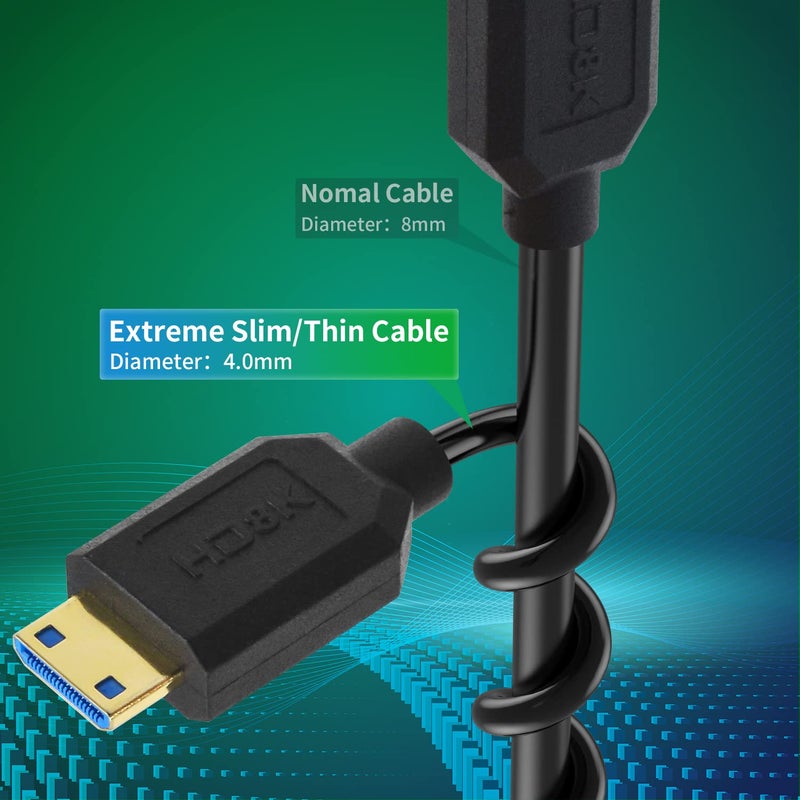 دوتك كابل 8K من نوع HDMI إلى Mini HDMI، بسرعة 48 جيجابت في الثانية، نوع Ultra-Thin Mini HDMI، من ذكر إلى أنثى، يدعم دقة 8K@60Hz، للاستخدام مع العارضات والشاشات وكاميرات الفيديو. - Image 2