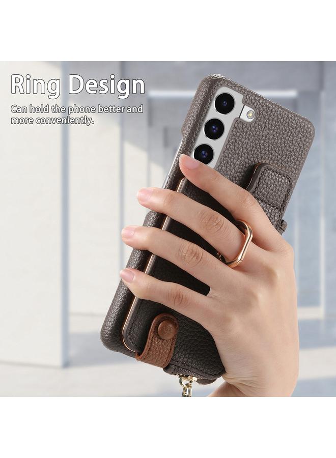 اس-توب جراب لهاتف Samsung Galaxy S22 5G مصنوع من جلد الليتشي مع حافة زيتية وسحاب ومحفظة وغطاء خلفي للهاتف - Image 3