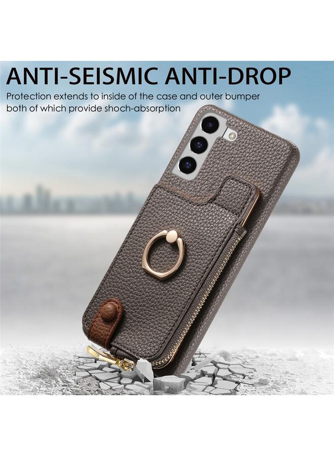 اس-توب جراب لهاتف Samsung Galaxy S22 5G مصنوع من جلد الليتشي مع حافة زيتية وسحاب ومحفظة وغطاء خلفي للهاتف - Image 2