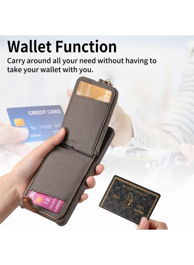 اس-توب جراب لهاتف Samsung Galaxy S22 5G مصنوع من جلد الليتشي مع حافة زيتية وسحاب ومحفظة وغطاء خلفي للهاتف - Image 4