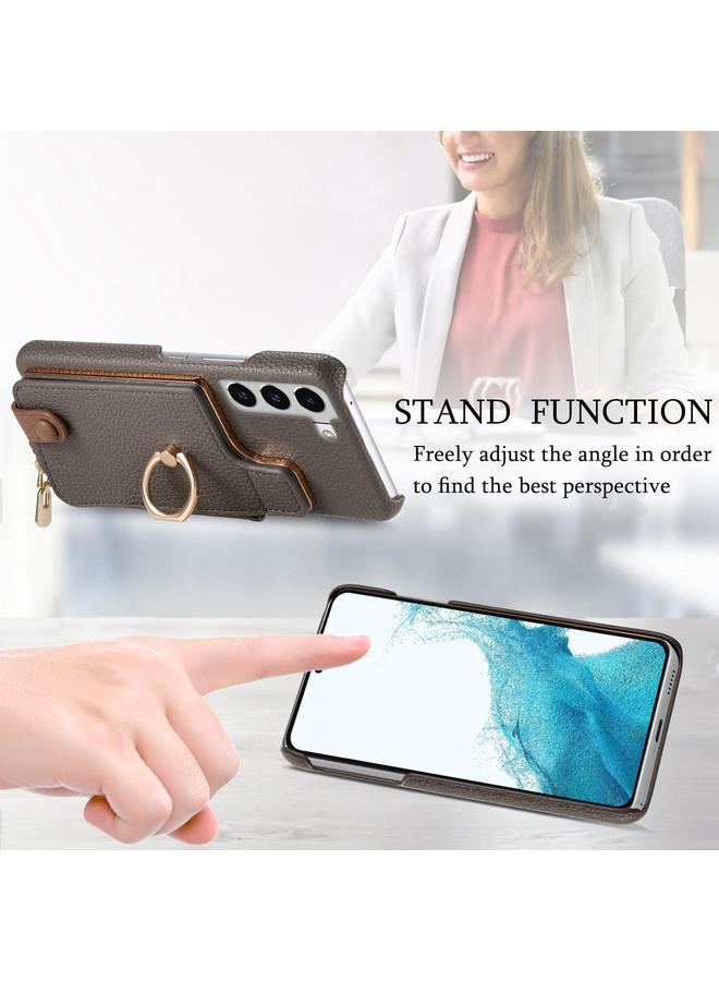 اس-توب جراب لهاتف Samsung Galaxy S22 5G مصنوع من جلد الليتشي مع حافة زيتية وسحاب ومحفظة وغطاء خلفي للهاتف - Image 5