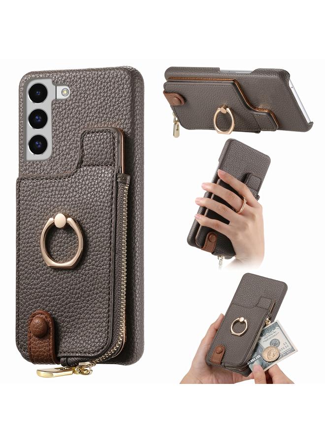 اس-توب جراب لهاتف Samsung Galaxy S22 5G مصنوع من جلد الليتشي مع حافة زيتية وسحاب ومحفظة وغطاء خلفي للهاتف - Image 1