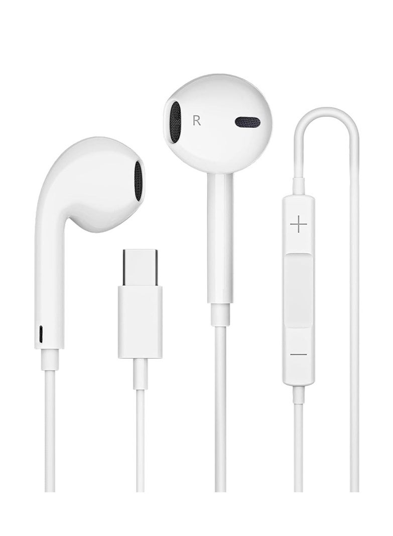 عربست سماعات أذن سلكية بمنفذ USB C مع ميكروفون وتحكم في مستوى الصوت، سماعات أذن داخلية لهاتف iPhone 15 Pro Max، iPad Pro/Air، Samsung (أبيض), سماعات تايب سي - Image 1