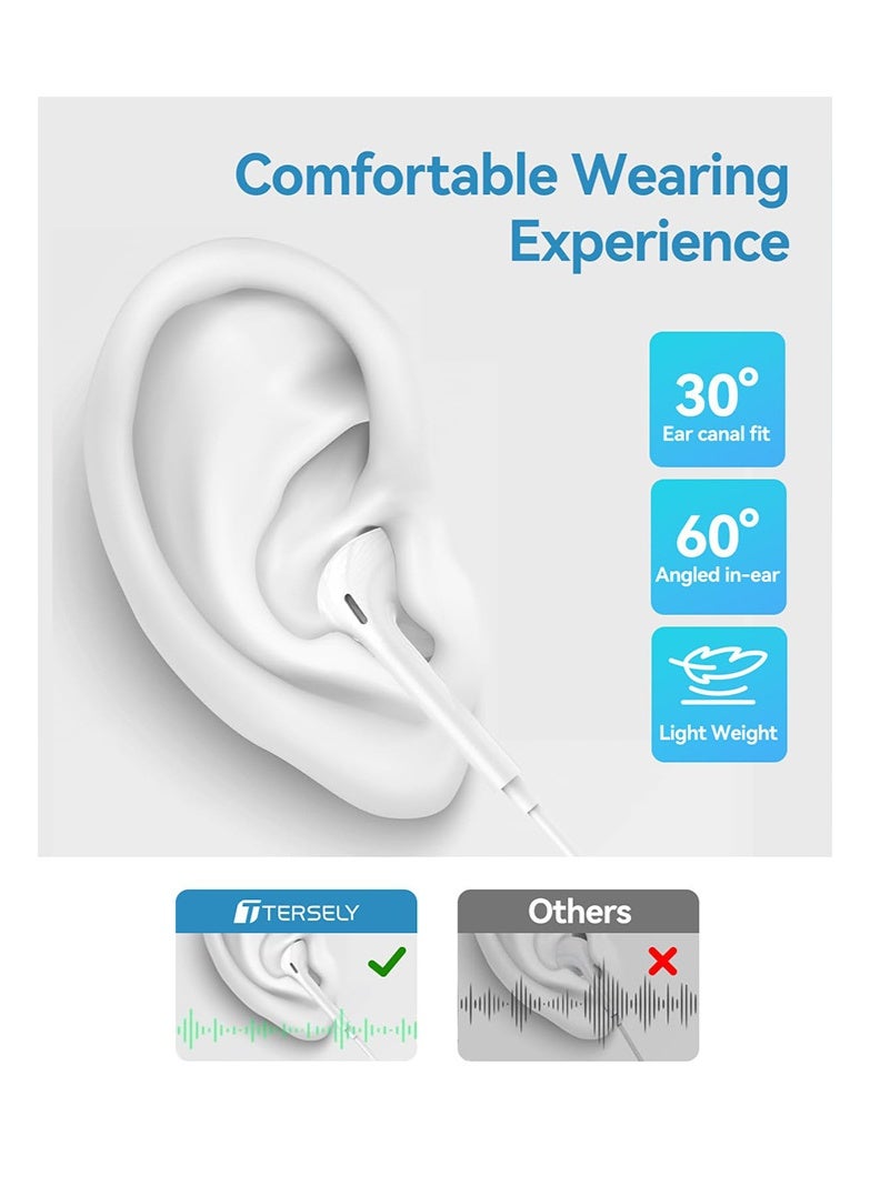 عربست سماعات أذن سلكية بمنفذ USB C مع ميكروفون وتحكم في مستوى الصوت، سماعات أذن داخلية لهاتف iPhone 15 Pro Max، iPad Pro/Air، Samsung (أبيض), سماعات تايب سي - Image 3