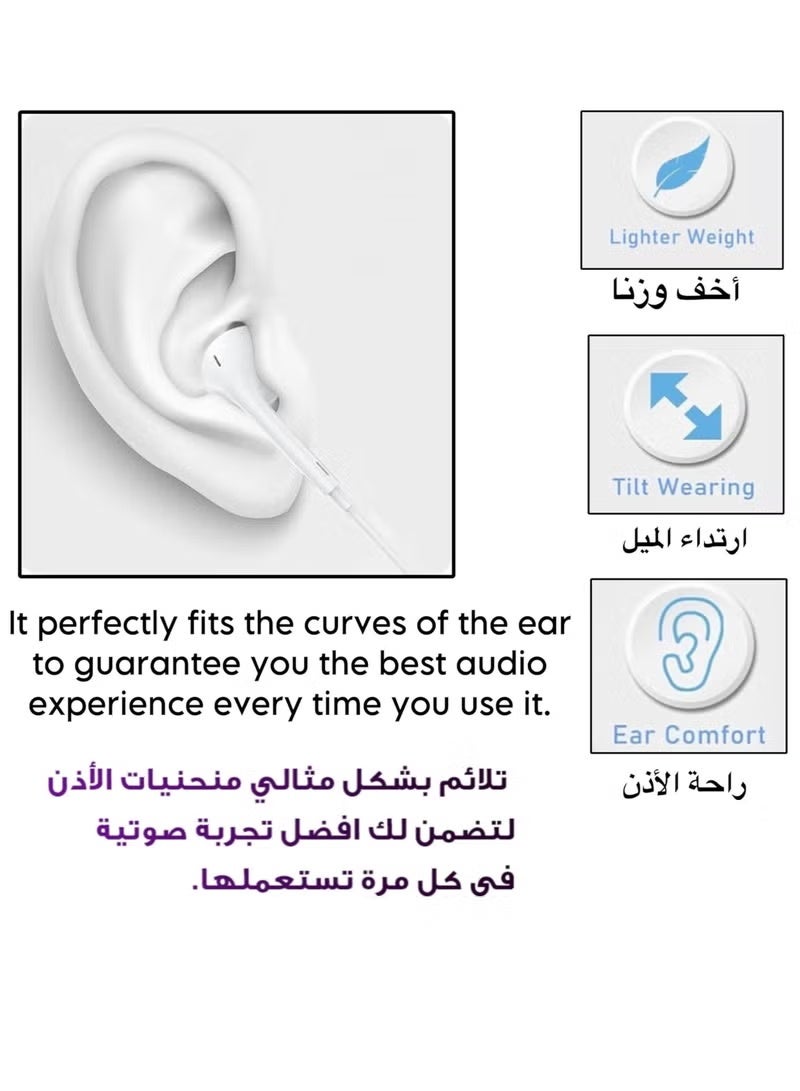 Arabest Earpods with USB C Wired Earbuds with Microphone & Volume Control, In-ear Headphones for iPhone 15 Pro Max, iPad Pro/Air, Samsung (White) - Image 4