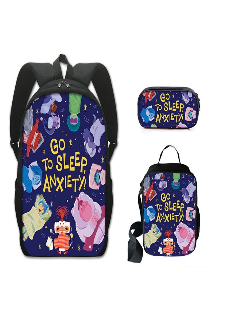 INSIDE OUT 2 Children Backpack Schoolbag Teen Student School Book bag with Lunch Box Pen Case 3 in 1 for Kids