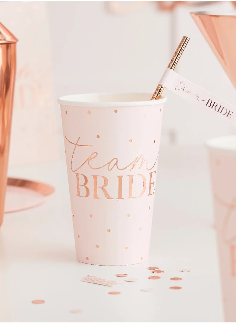 Ginger Ray Ginger Ray Pack of 8 Rose Gold Team Bride Paper Cups for Bridal Showers and Bachelorette Parties