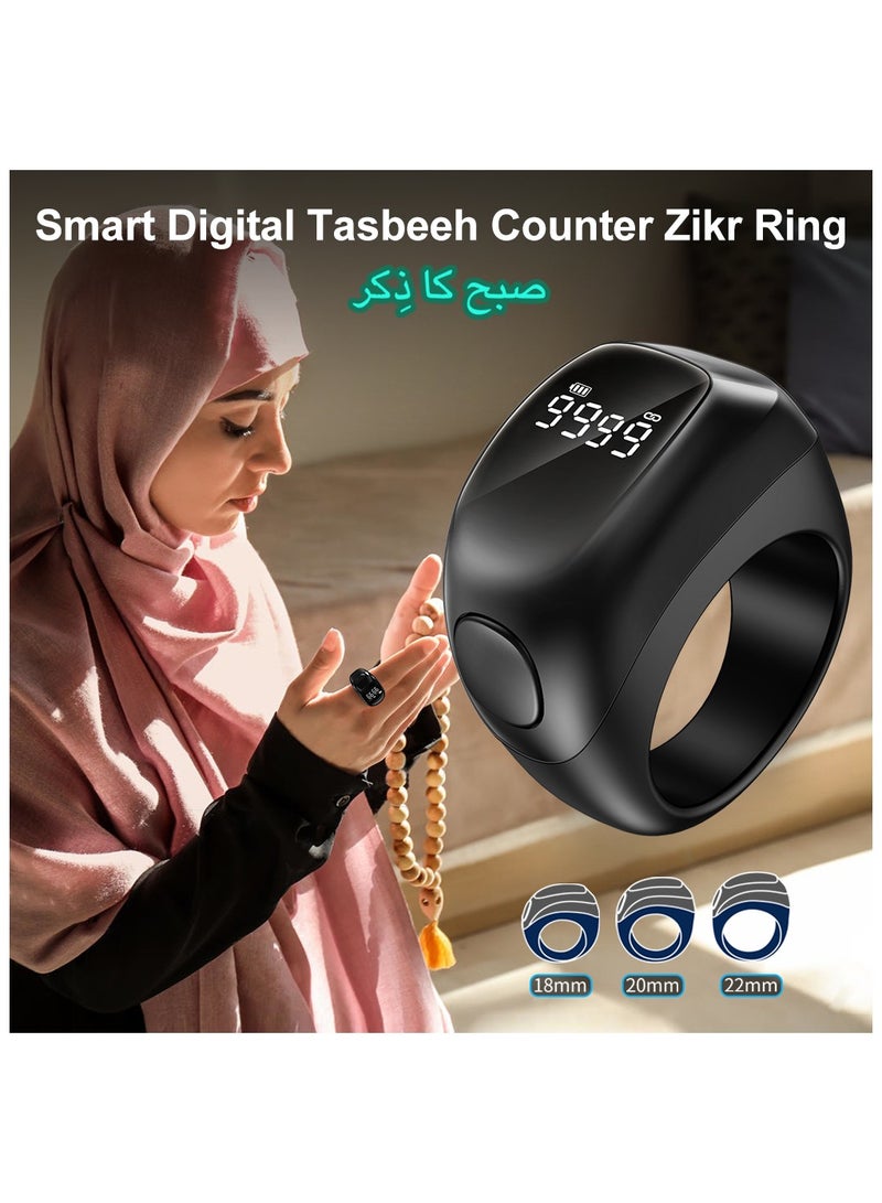 خاتم التسبيح الرقمي الذكي المحسن، خاتم تسبيح صلاة المسلمين، تذكير بأوقات الصلاة، عداد تسبيح بشاشة OLED بثلاثة أحجام (18 و20 و22 مم) - Image 3