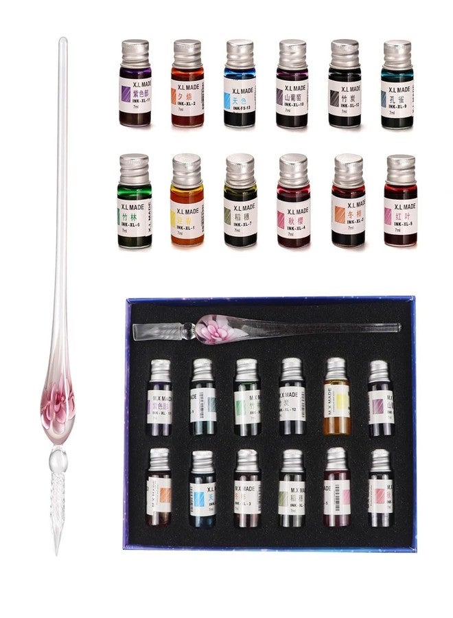 KRYTONE Glass Pen Set Calligraphy Dip Pens,12 Colorful Inks,Caligraphy Sets for Art, Writing, Signature, Decoration, Gift - Image 1