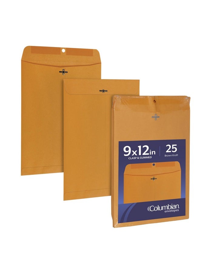Columbian - 9 X 12 Clasp Envelopes Gummed 24 Lb Kraft Multipurpose Envelopes For Mailing Storing Or Filing Documents 25 Per Pack (Colo340) - Image 1