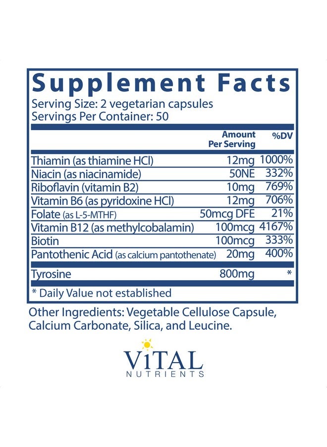 Vital Nutrients Tyrosine And Bvitamins Complex Thyroid And Nerve Support Formula Adrenal Support 100 Vegetarian Capsules Per Bottle - Image 3
