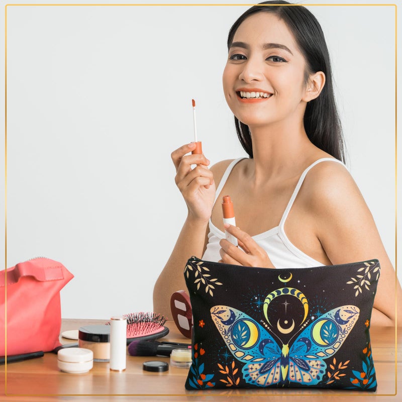 Kajaia 12 Pcs Butterfly Makeup Bag Gothic Moth Floral Zipper Cosmetic Pouches Summer Halloween Witchy Travel Toiletry Bags for Women Birthday Gifts - Image 3