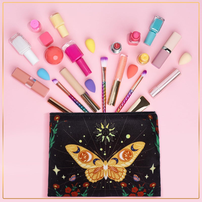 Kajaia 12 Pcs Butterfly Makeup Bag Gothic Moth Floral Zipper Cosmetic Pouches Summer Halloween Witchy Travel Toiletry Bags for Women Birthday Gifts - Image 5
