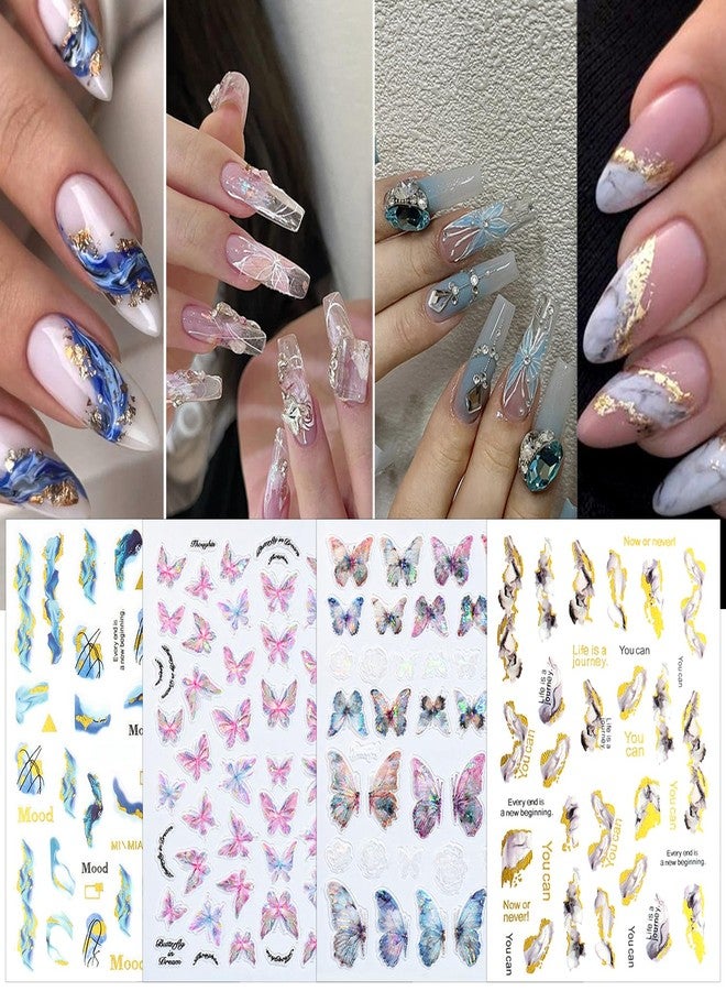DANNEASY 36 Sheets Varied Nail Art Stickers, Butterfly Flower Letter Star French Tips Gold Nail Decals Self-Adhesive Nail Design Stickers Colorful Nail Stickers for Nail Art Women Kids - Image 2