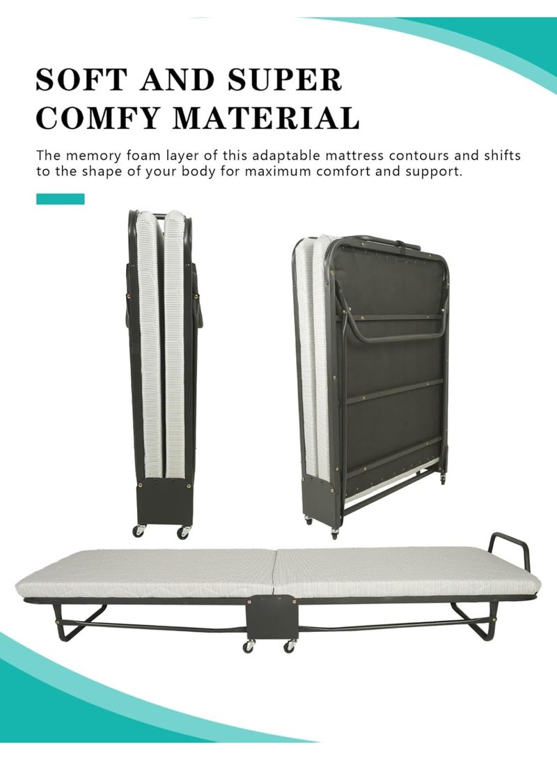 Meishida Folding Bed with Memory Foam Mattress - Portable Rollaway Bed with Metal Frame, Office Nap bed, Daybed  - Image 3