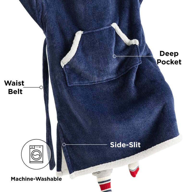 Bedsure Bedsure Oversized Wearable Blanket Hoodie - Long Sherpa Fleece Hooded Blanket for Adult Women Men  Warm Cozy Blanket Sweatshirt with Giant Pocket and Belt  Winter Gifts for Men  Oversize  Ocean Blue  - Image 3