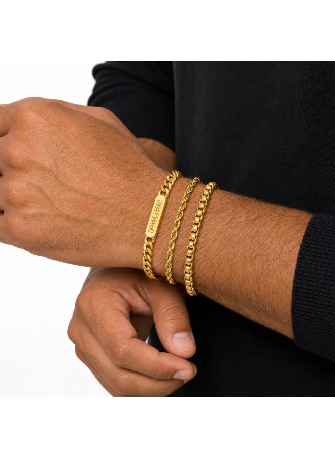 بوليس Steelwave Gold Plated Stainless Steel Chain Bracelets for Men, Set of 3
