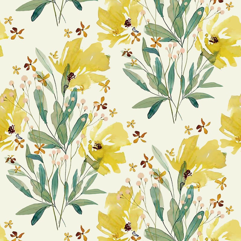HeloHo Peel and Stick Wallpaper Yellow Floral Wallpaper Self Adhesive Removable Wallpaper Waterproof Contact Paper for Furniture Bathroom Living Room Bedroom Decor 161 X 118